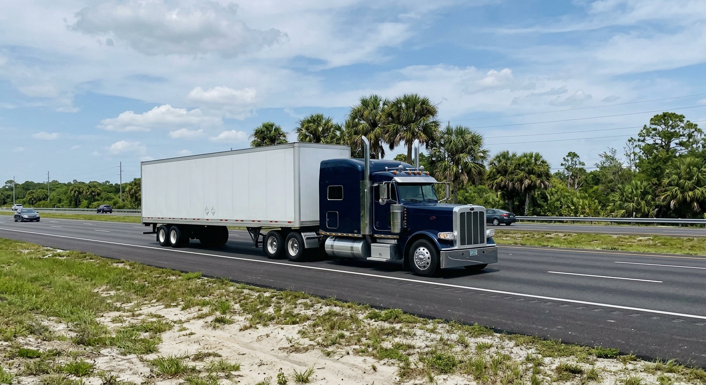 Commercial truck transport on highway